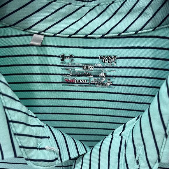 Under Armour Men's LG Seamfoam & Black Striped Loose Fit Polo Shirt - Picture 5 of 5